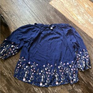 Francescas brand Navy Blouse with Floral Embroidery